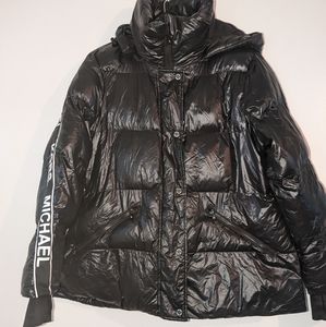 Michael Kors MK Designer Black Zip Up Puffer Jacket with Logo - Size XL